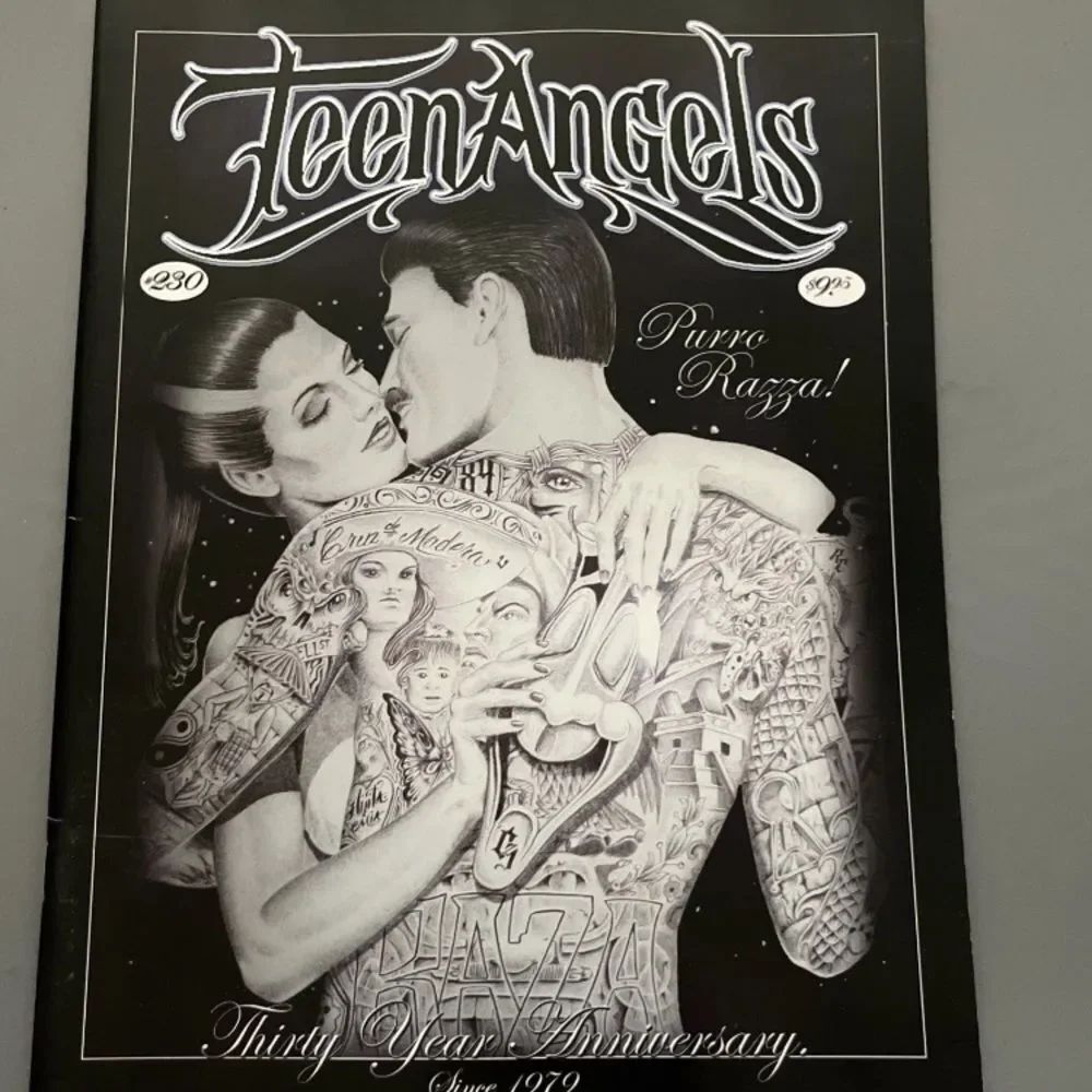 Teen Angels Tattoo Art Poster - Black & White